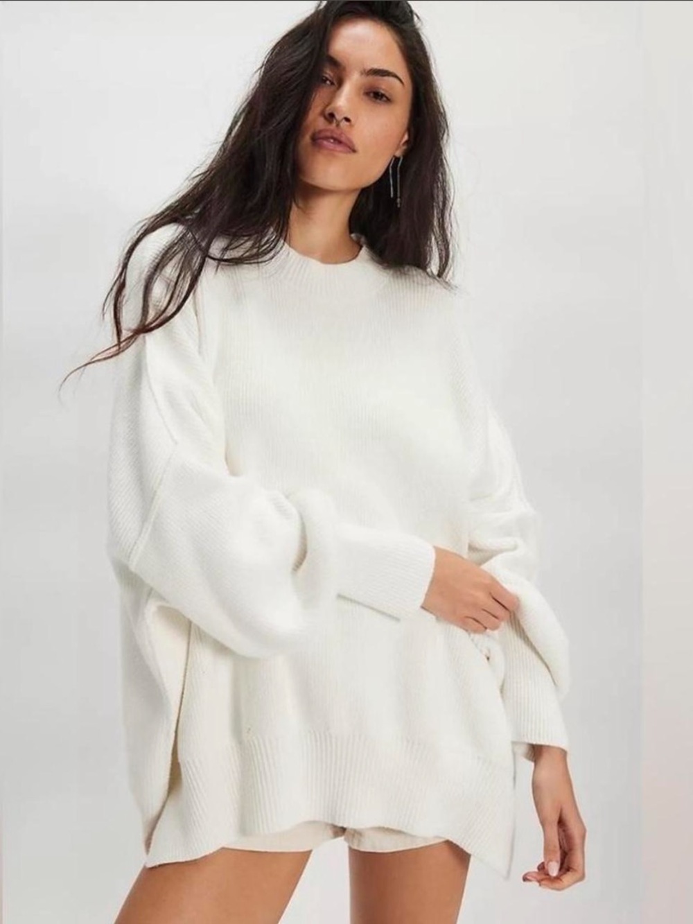 Free People Oversized Scoop-Neck Sweater in White